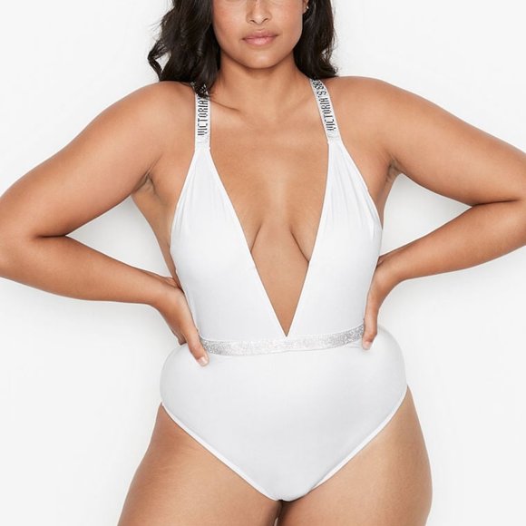 VICTORIA'S SECRET SWIM Rhinestone Bling Strap Plunge One-Piece Swimsuit - NWT - Picture 2 of 6
